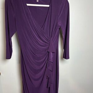 Evan Picone Purple Ruched Wrap Dress 3/4 Sleeve